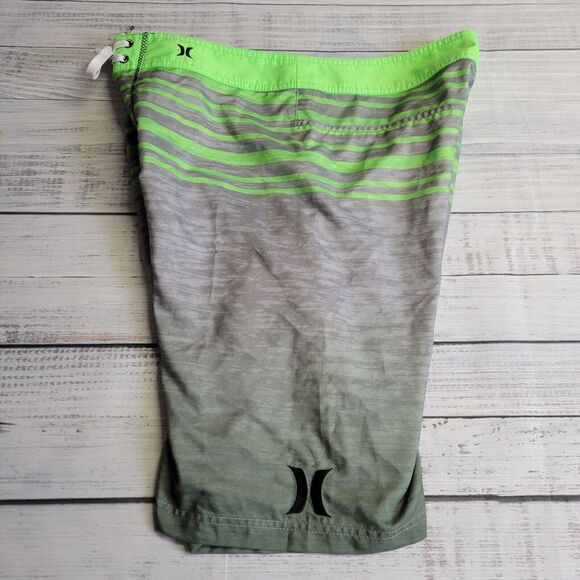 Hurley Other - Hurley Board Shorts Mens 32 (36) Lime Green Gray Swim Trunks‎ Drawstring Pocket